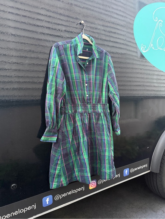 Sample Dresses & Skirts - Green Plaid Button-Front Collared Dress